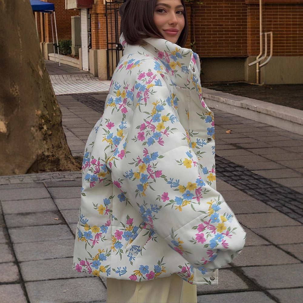 Damen Blumenmuster Übergröße Daunenjacke R&B