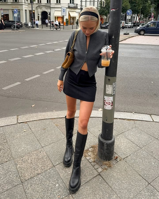 Damen Elegante Strickjacke mit durchgehendem Reißverschluss R&B