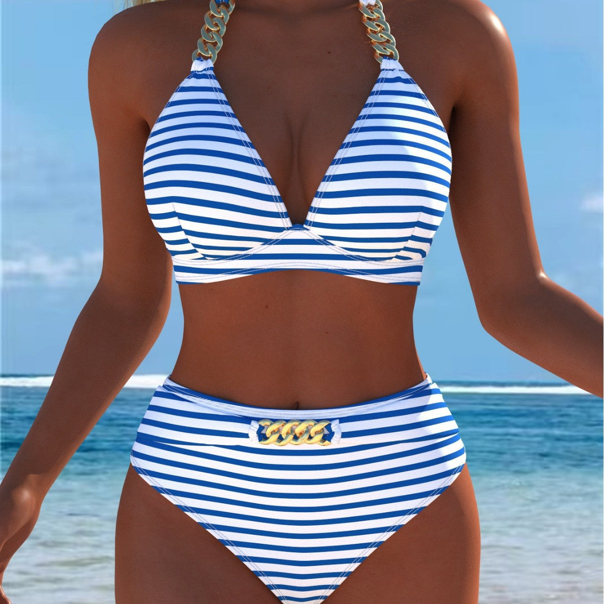 Damen Bikini mit luxuriösem Marmormuster und edlen Details R&B