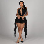 Damen Platziertes Mini-Kleid mit voluminösem Chiffon-Rüschensaum R&B