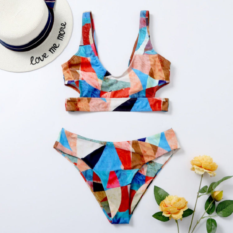Damen Sport-Bikini mit geometrischem Design und breiten Trägern R&B