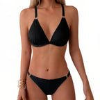 Damen Triangel-Bikini-Set mit elegantem Ringdetail und verstellbaren Trägern R&B