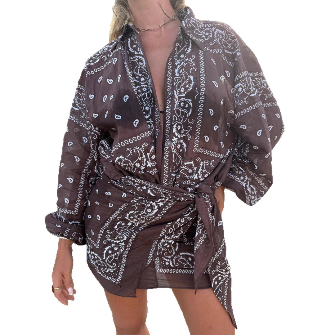 Damen Kimono-Jacke mit eleganter Bandana-Optik und taillierbarem Design R&B
