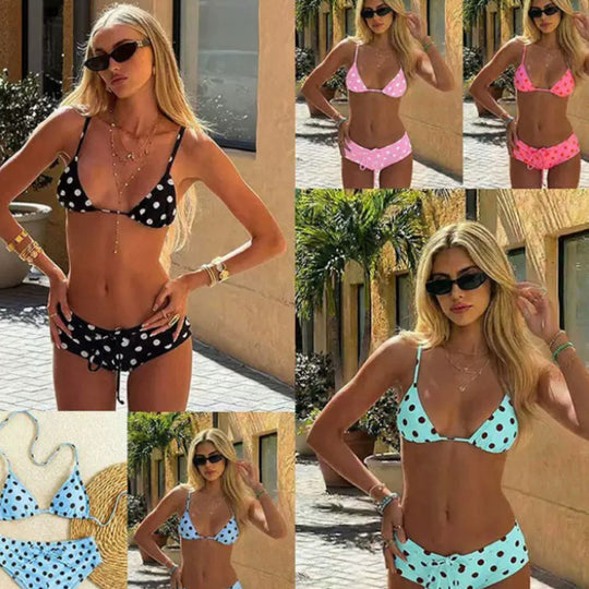 Damen Trendiger Punkte-Bikini mit verstellbarem Höschen R&B