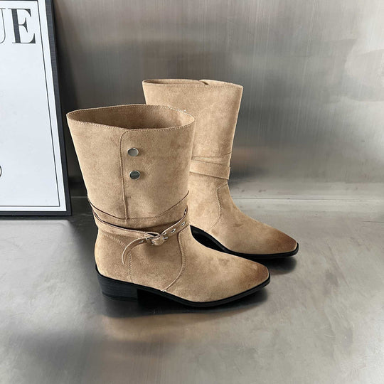Damen Elegante Stiefel aus hochwertigem Wildleder mit modischem Schnallenverschluss R&B