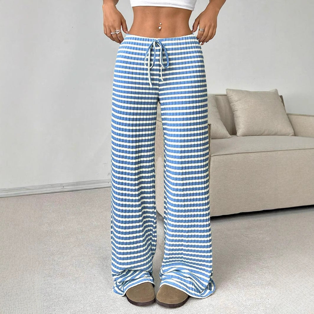 Damen lässige Palazzo-Hose mit seitlichem Kordelzug und modernen Streifen R&B
