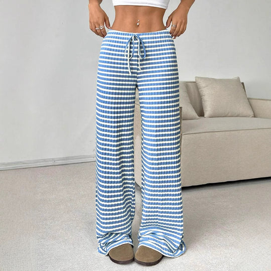 Damen lässige Palazzo-Hose mit seitlichem Kordelzug und modernen Streifen R&B