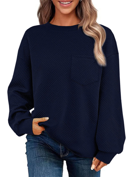 Damen Lässiger Pullover mit strukturiertem Muster und praktischen Taschen R&B