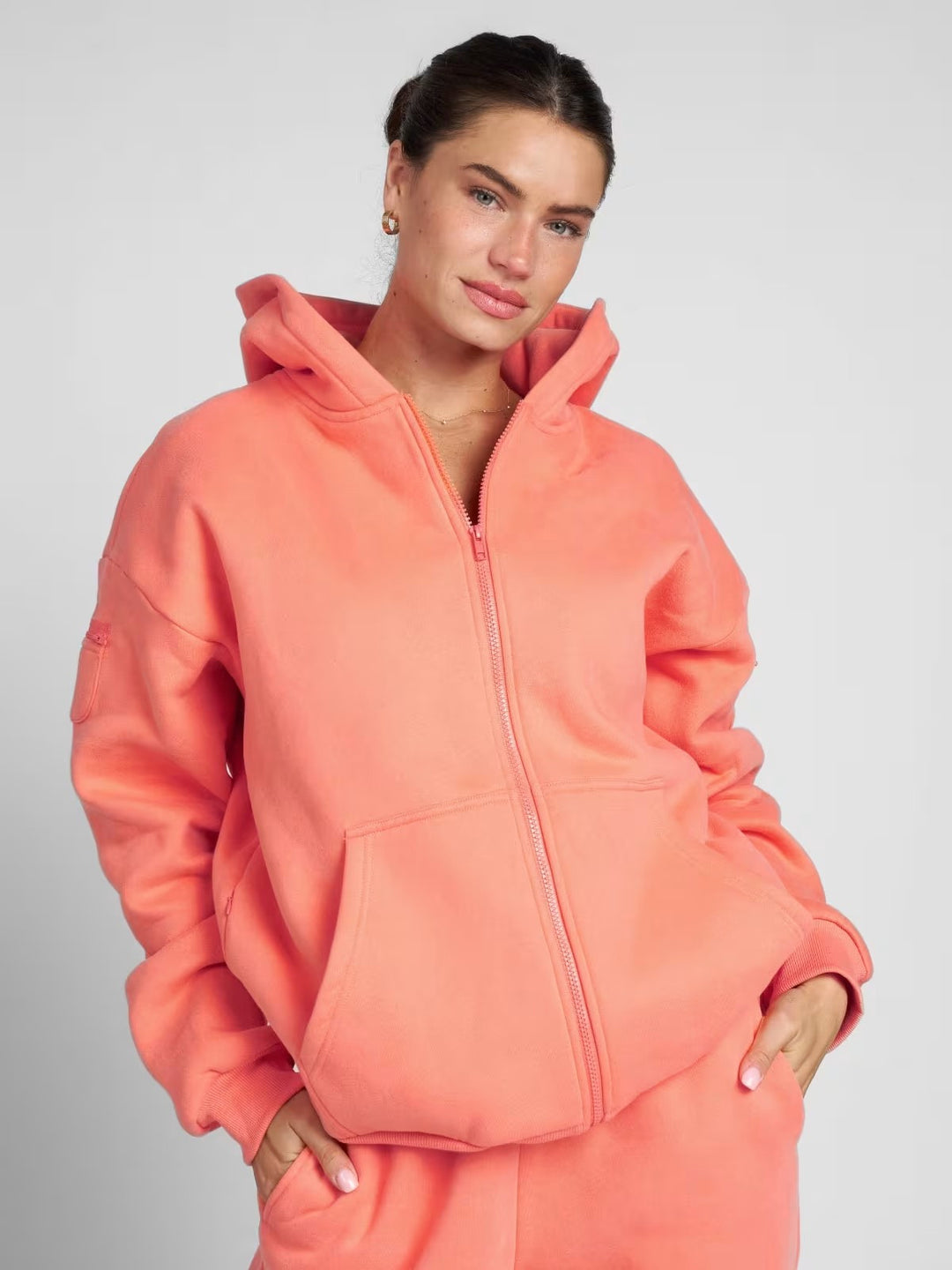 Damen sportlicher Fleece-Jogginganzug mit hochgeschlossenem Reißverschluss und elastischem Bund R&B