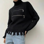 Damen Modischer Strickpullover mit Stehkragen und Reißverschlussdetails R&B