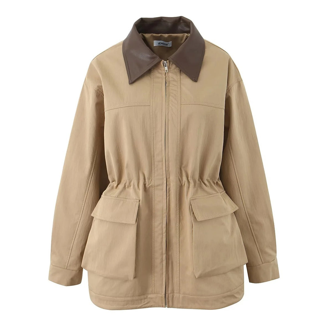 Damen Windbreaker Jacke mit bequemer Tailleinstellung und extra großen Taschen R&B
