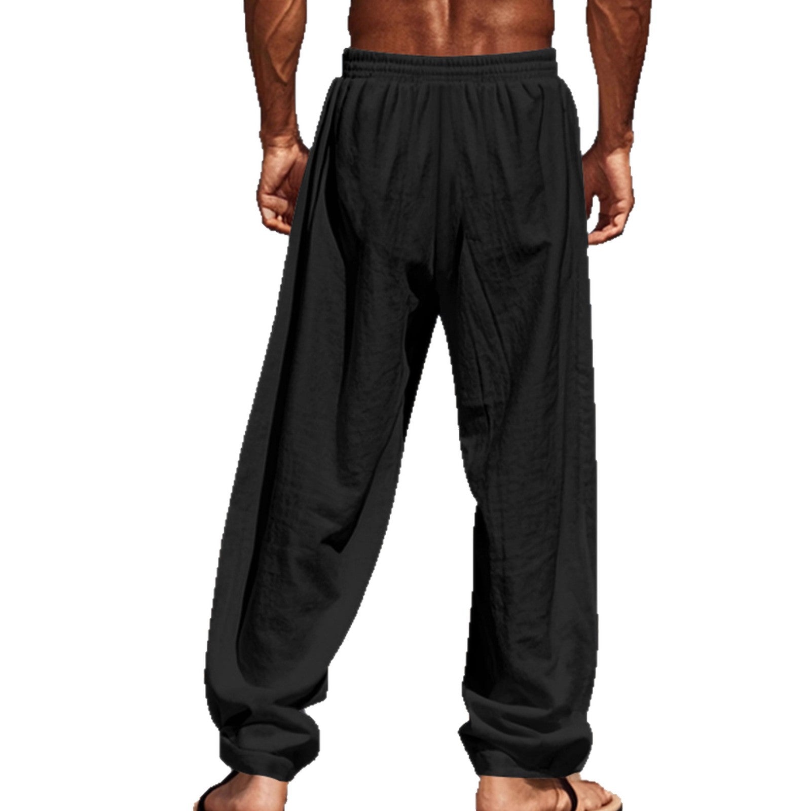 Herren Bequeme Leinenhose mit elastischem Bund und seitlichen Taschen