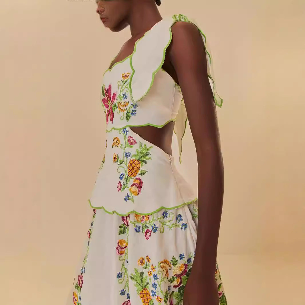 Damen Sommerkleid mit aufwendiger floralem Stickdesign R&B