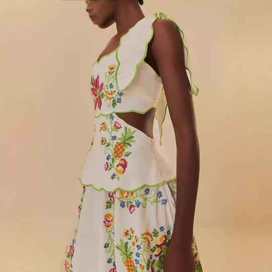 Damen Sommerkleid mit aufwendiger floralem Stickdesign R&B