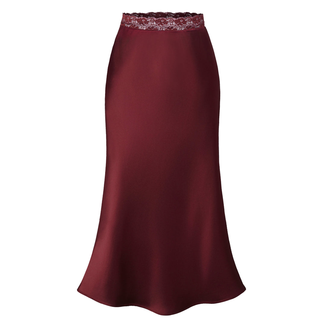 Damen eleganter Satin-Rock mit Spitzenbund R&B