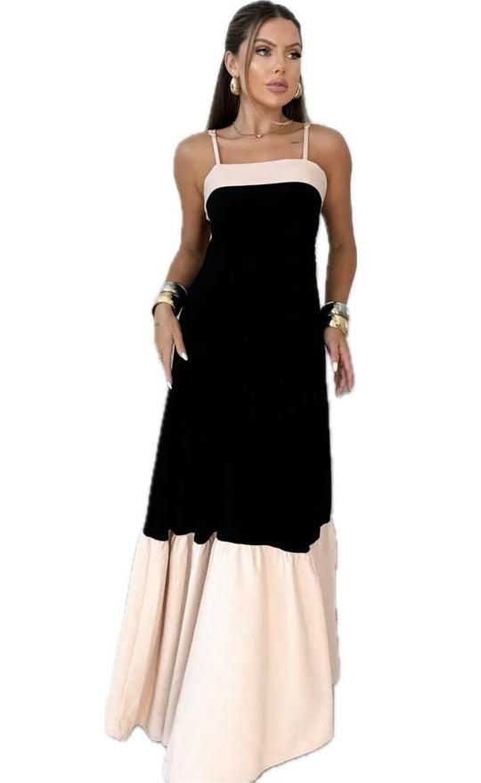 Damen Maxikleid aus hochwertiger Baumwolle mit kontrastierendem Saum R&B