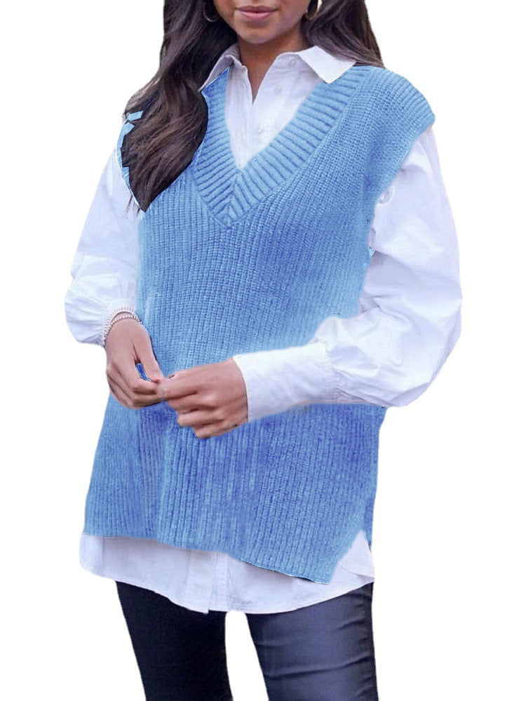 Damen Strickweste im modernen Oversized-Schnitt mit V-Ausschnitt