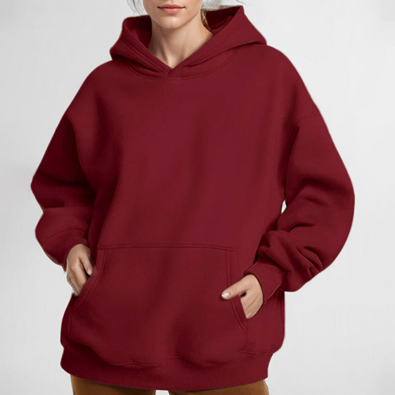 Damen Lockere Kapuzenpullover aus weichem Fleece mit Kängurutasche R&B