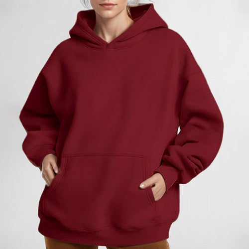 Damen Lockere Kapuzenpullover aus weichem Fleece mit Kängurutasche R&B