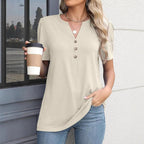 Damen modisches T-Shirt mit Knopfdetail und kurzen Ärmeln R&B