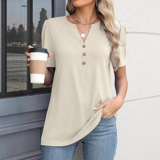 Damen modisches T-Shirt mit Knopfdetail und kurzen Ärmeln R&B