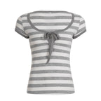 Damen Kurzarm T-Shirt mit verspieltem Schnürdetail R&B