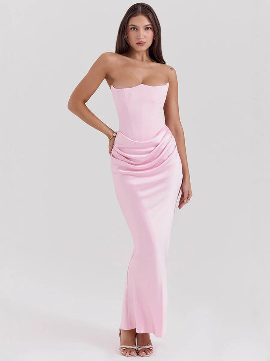 Damen Elegantes bodenlanges Kleid mit schimmerndem Taillenschnitt und gerafftem Rock R&B