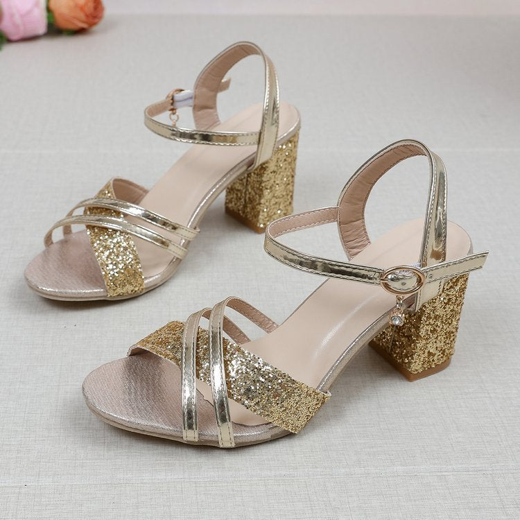 Damen Glamouröse Blockabsatz-Sandalen mit glitzernden Riemen R&B