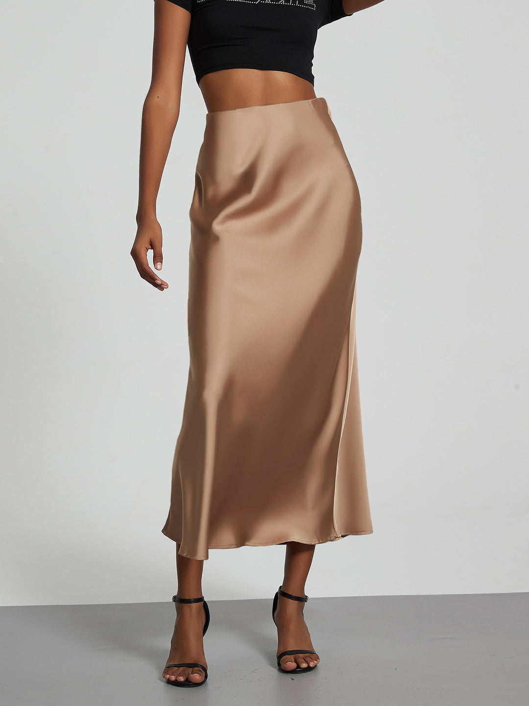 Damen Stilvolle Satin-Stretchrock mit hohem Bund und fließendem Schnitt R&B
