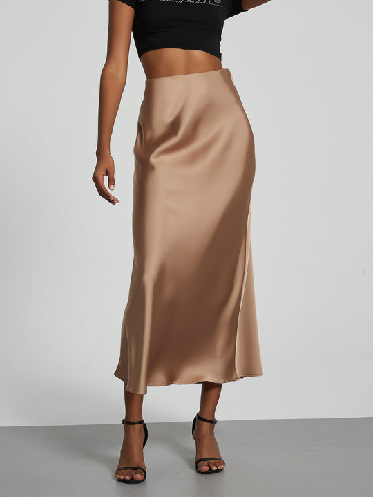 Damen Stilvolle Satin-Stretchrock mit hohem Bund und fließendem Schnitt R&B