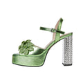 Femme Chunky Platform Sandalen mit dekorativen floralem Akzenten und rhinestone-besetztem Absatz R&B
