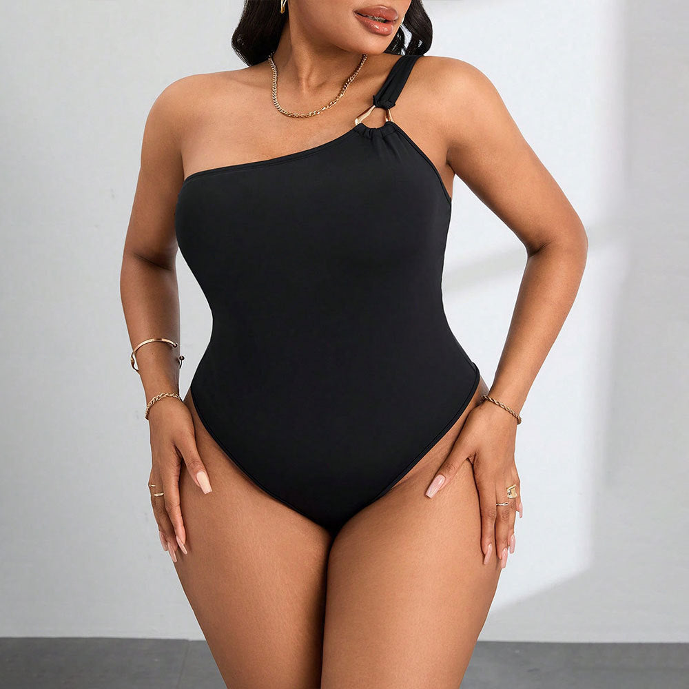 Damen Einteiler Badeanzug mit asymmetrischem Design und raffiniertem Schulterdetail R&B