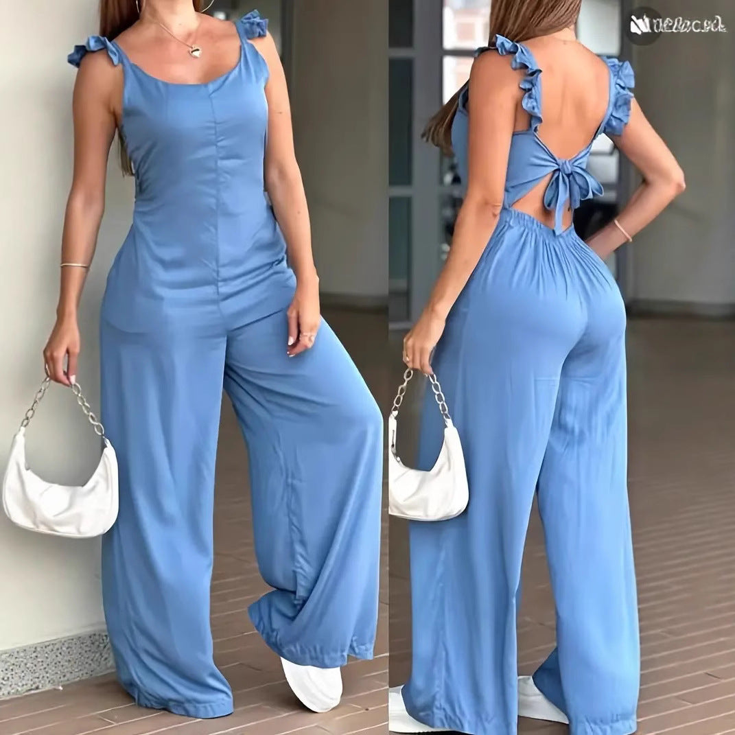 Damen Jumpsuit mit frechem Rückenausschnitt und Rüschendetails R&B