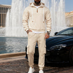 Herren nan lässiger Fleece-Jogginganzug mit halbem Reißverschluss und Cargo-Taschen R&B