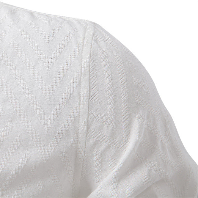 Herren nan Jacquard-Hemd mit Stehkragen, halber Knopfleiste und Holzoptik-Knöpfen R&B