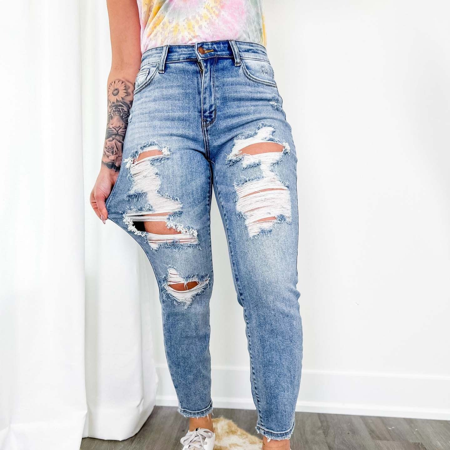 Damen Ripped Denim Jeans R&B