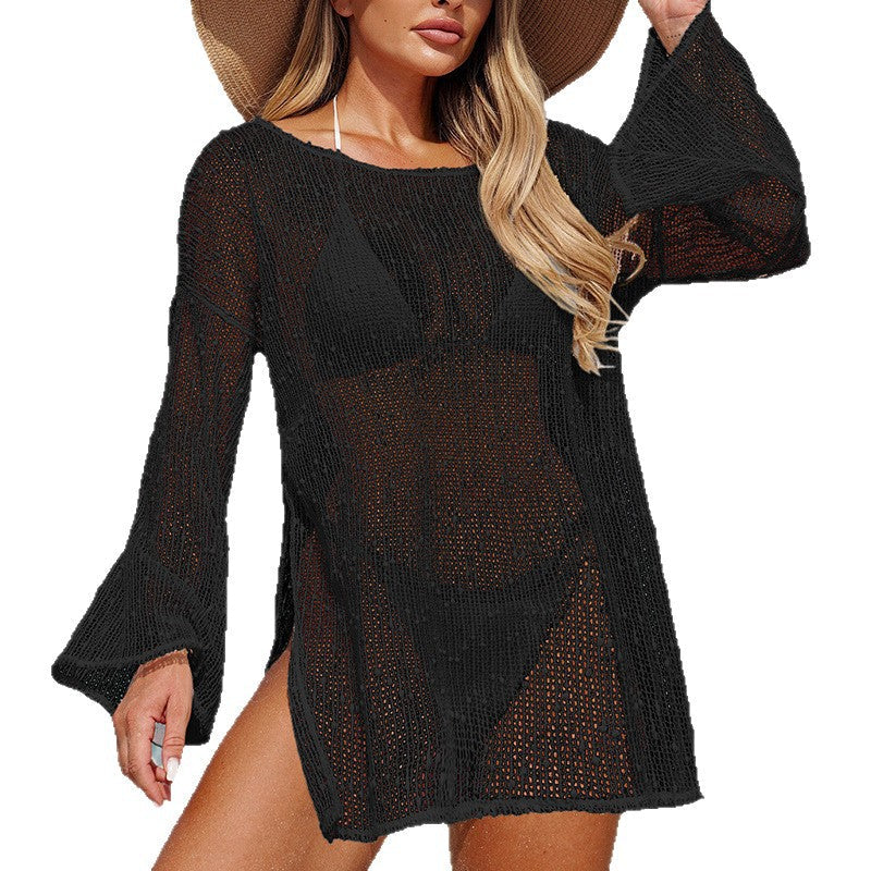 Damen transparente Strandbluse mit funkelndem Effekt EB