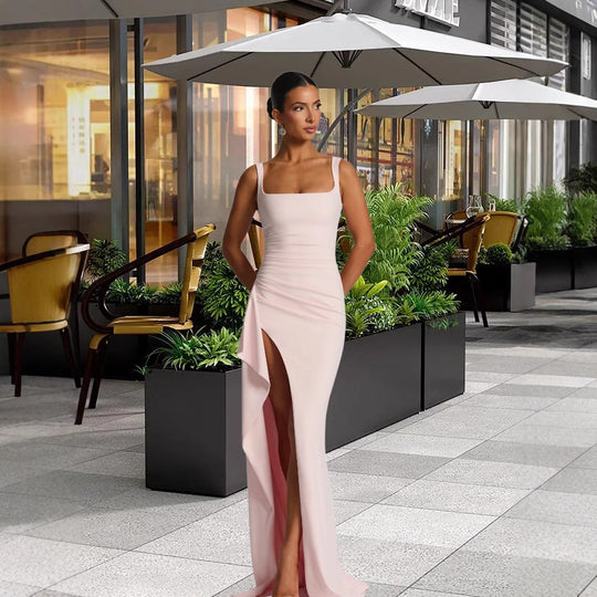 Damen Figurbetontes Jerseyabendkleid mit asymmetrischem Schlitz und Spaghetti-Trägern R&B