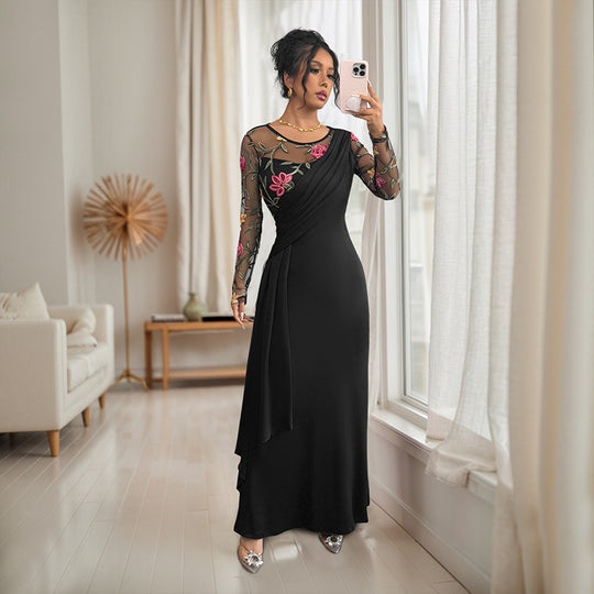 Damen Elegantes Wickelkleid mit floralem Mesh-Detail R&B