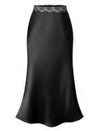 Damen eleganter Satin-Rock mit Spitzenbund R&B