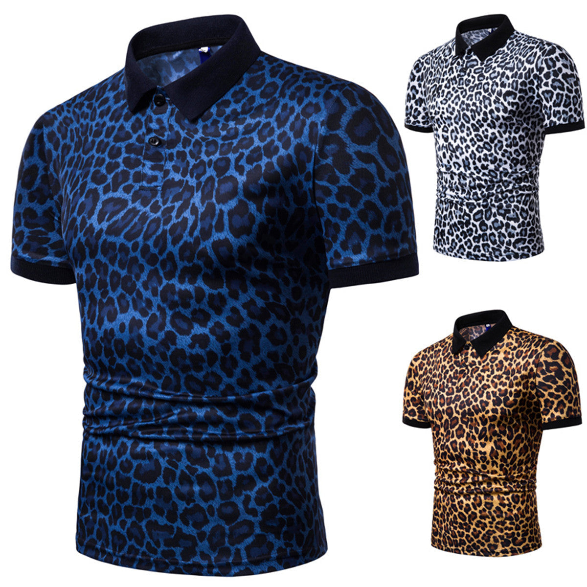 Herren Polo-Shirt mit aufregendem Leopardenmuster und modernem Schnitt