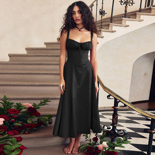 Damen Elegantes Maxikleid mit gerafftem Oberteil und ausgestelltem Rock R&B