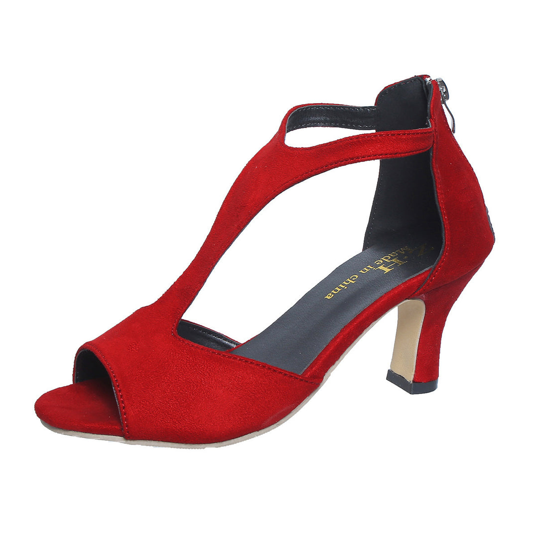Damen nan elegante T-Riemchen Sandalette mit Fersenreißverschluss und mittelhohem Absatz R&B