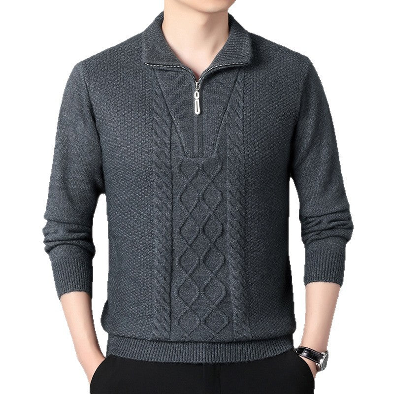 Herren Strickpullover mit hochabschließendem Kragen und durchgehendem Reißverschluss