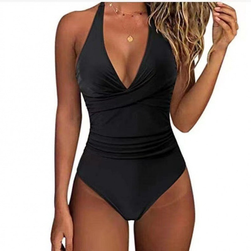 Damen Einteiler-Badeanzug mit tiefem V-Ausschnitt und Blumenmuster R&B
