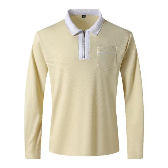 Herren nan elegantes Langarm-Poloshirt mit markantem Stehkragen Metall-Kurzreißverschluss und Brustleistentasche R&B