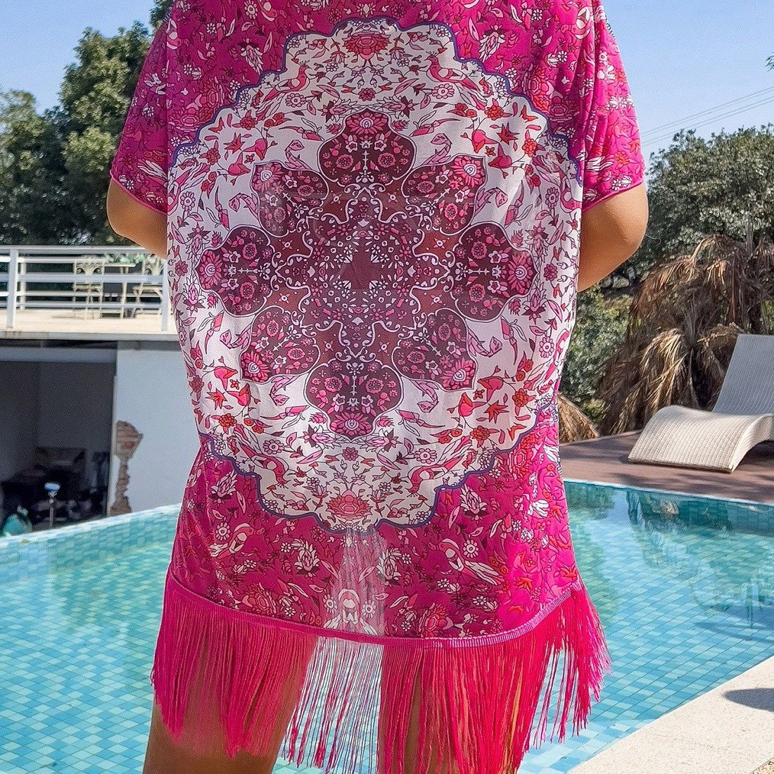 Damen Strandtunika mit verspieltem Fransen-Design R&B