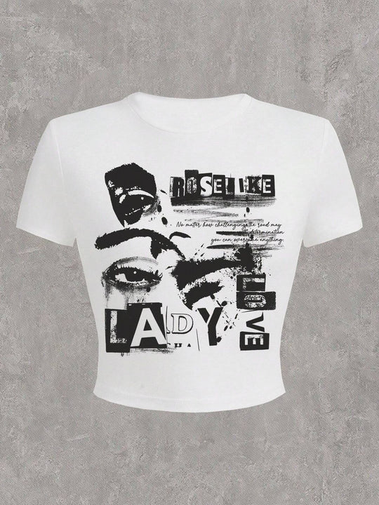 Damen Crop-Top mit auffälligem Schriftzug R&B
