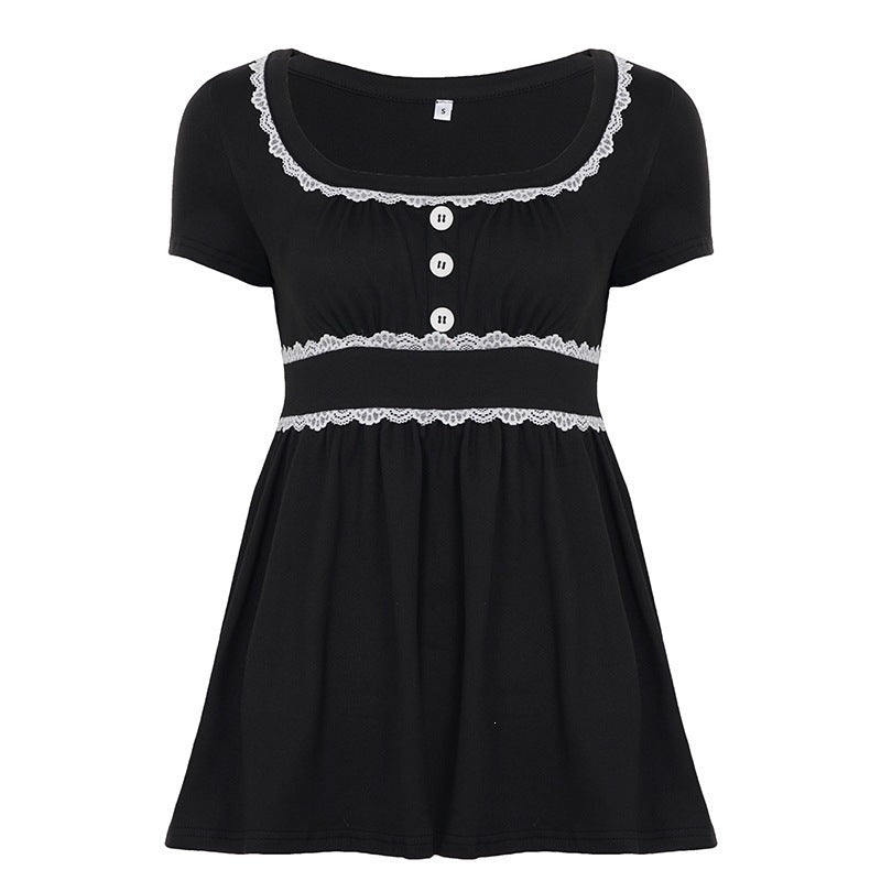 Damen Freizeitkleid mit Spitzenakzenten und eleganter Knopfleiste R&B