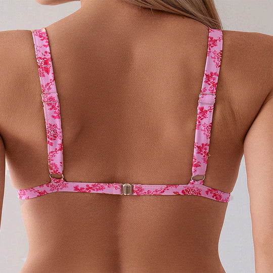 Damen Triangel-Bikini-Set mit frischem floralem Muster und verstellbaren Trägern R&B